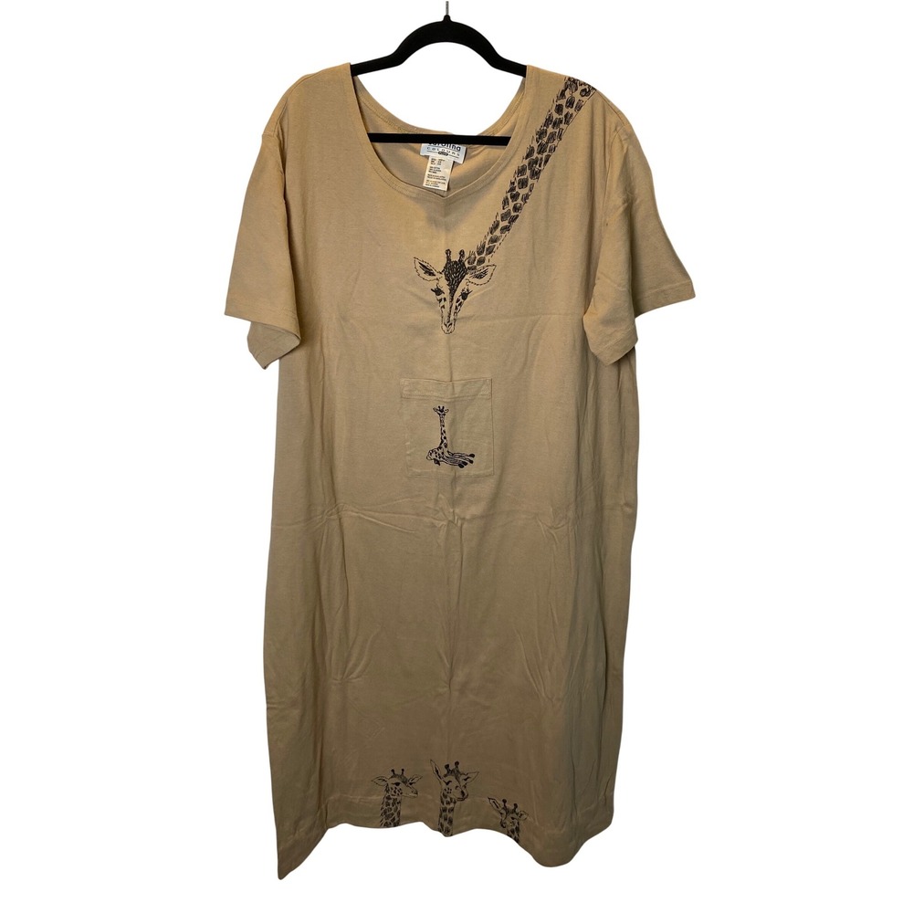 Carolina Colours Plus Maxi T-Shirt Dress Women 18W Tan Giraffe Cotton Vintage